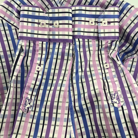Bugatchi Purple Check Shaped Fit Button Down Shirt - Picture 4 of 8